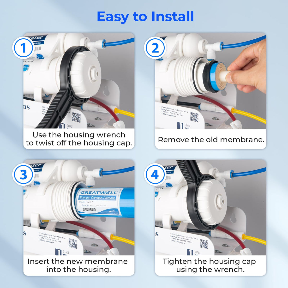 iSpring Greatwell membrane being installed illustrates simple replacement for convenient maintenance.