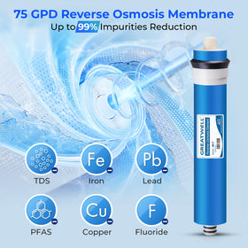 iSpring Greatwell membrane packaging highlights NSF-certified quality and easy replacement.