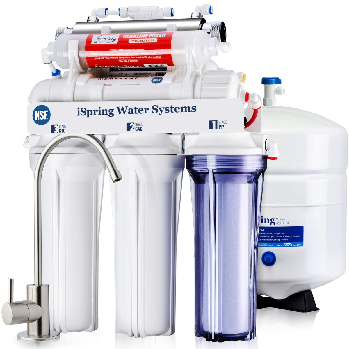Ispring RCC7AK-UV under-sink unit with 7-stage filtration for clean water.