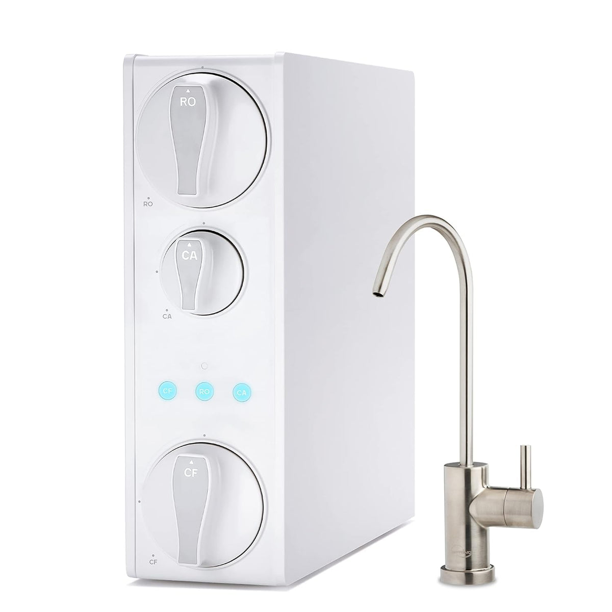 ispring RO500AK-BN under-sink installation showing compact tankless system for space-saving filtration