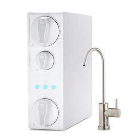 ispring RO500AK-BN under-sink installation showing compact tankless system for space-saving filtration