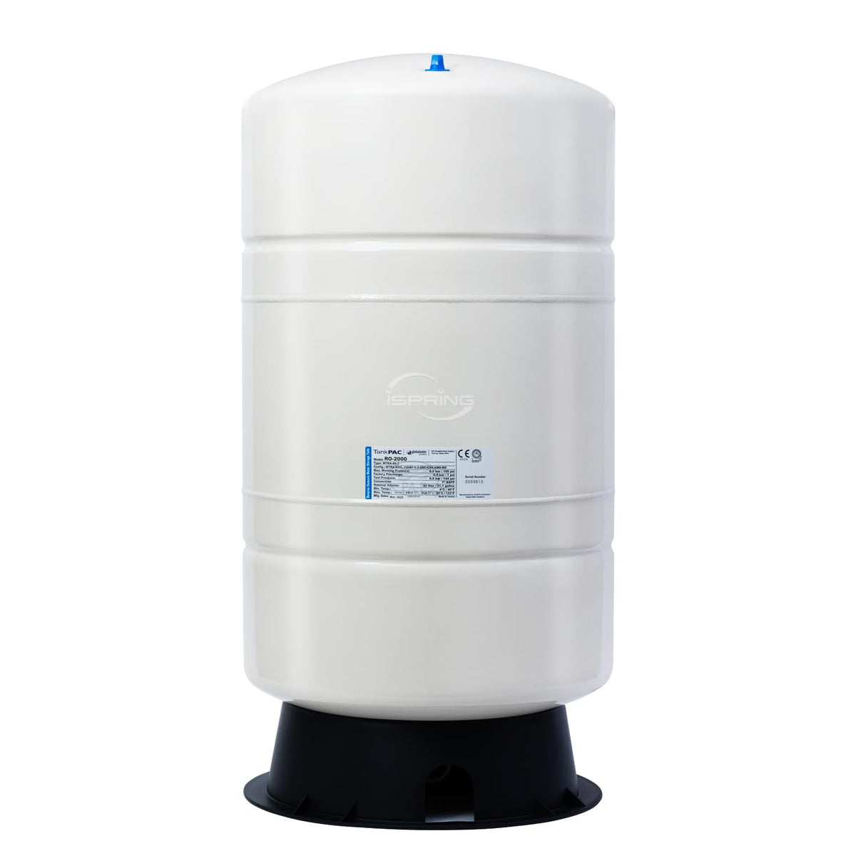 Ispring T20M tank front view showing compact 20-gallon RO storage.