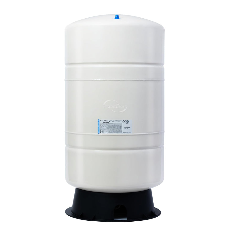 Ispring T20M tank front view showing compact 20-gallon RO storage.