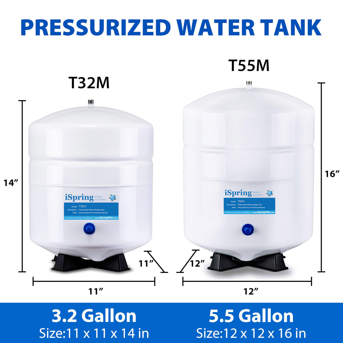 iSpring T32M closed expansion tank design for contaminant-free purified water storage.