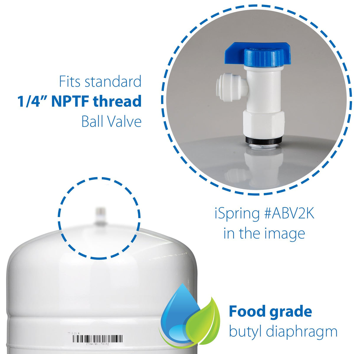 iSpring T32M stainless steel 1/4-inch NPT connections for reliable RO plumbing.