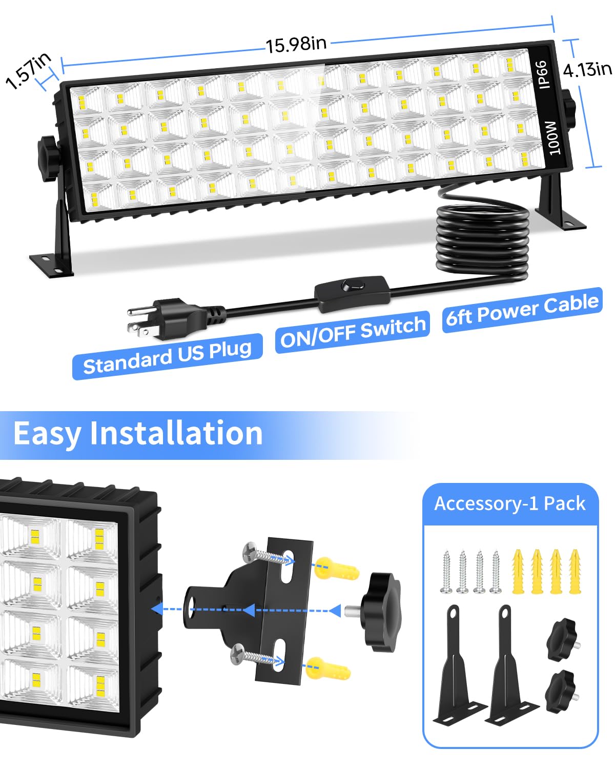 ISUERFY 100W LED Shop Light wall-mount in a workshop setting
