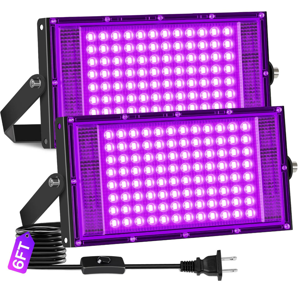 ISUERFY 2-pack 100W black light outdoors illuminates neon colors in large spaces