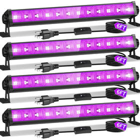 ISUERFY 4-pack 45W black light bar front view highlights fluorescent glow for parties