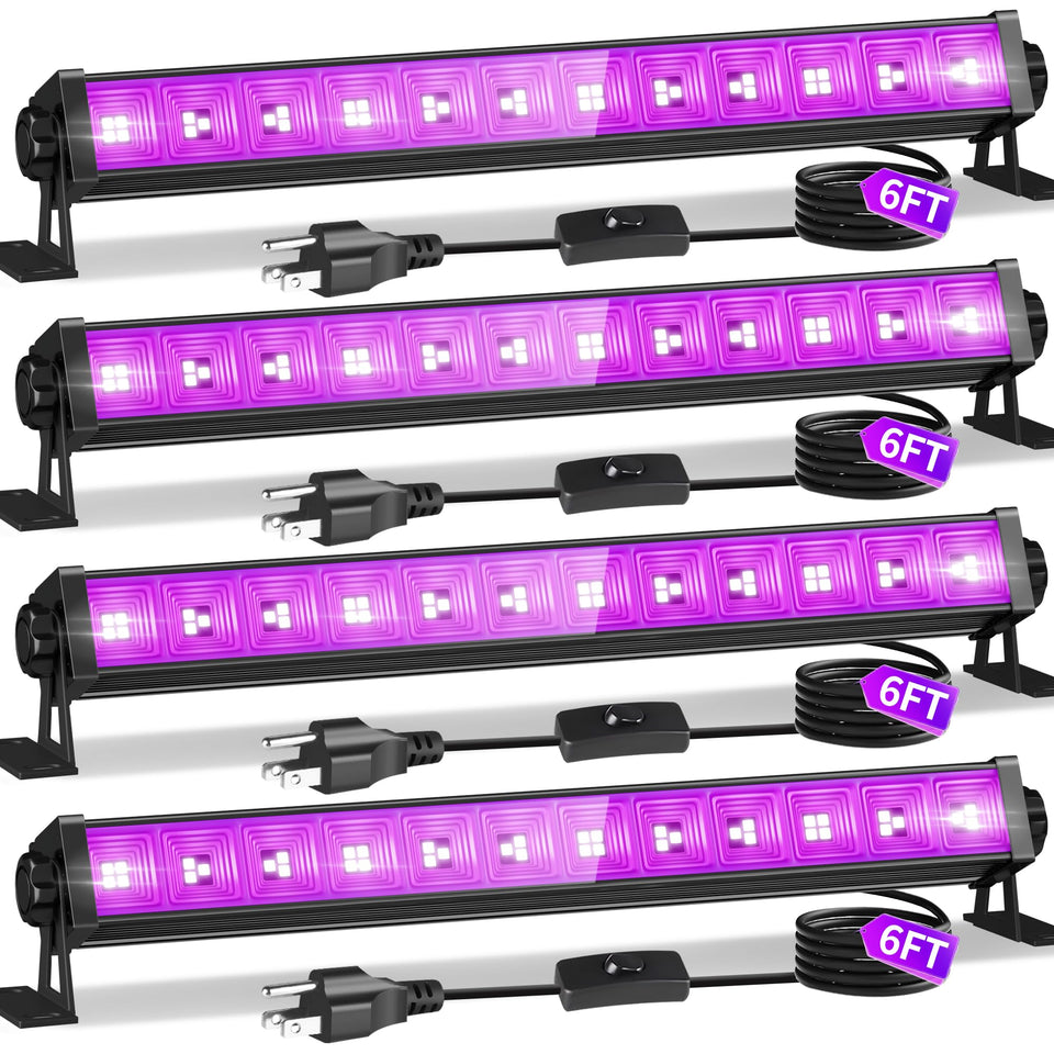 ISUERFY 4-pack 45W black light bar front view highlights fluorescent glow for parties