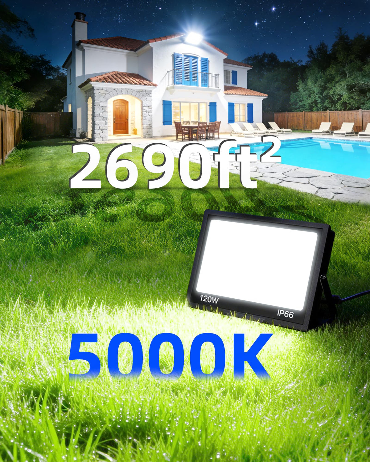 ISUERFY plug-in flood light with 5ft wire for easy setup