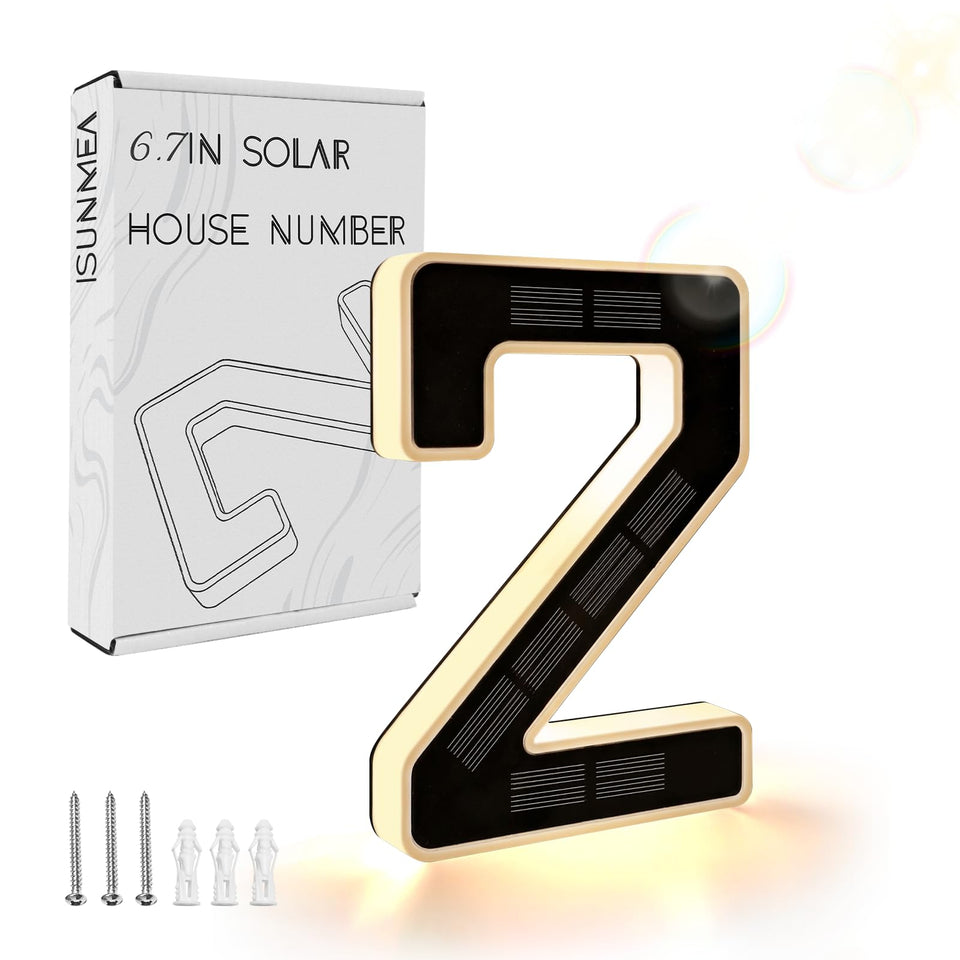 ISUNMEA 6.7-inch solar lighted house numbers in front view illuminate your address at night.
