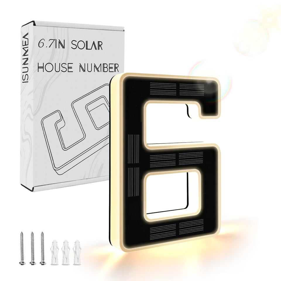 ISUNMEA 6.7-inch solar lighted house numbers glow outside for clear address reading