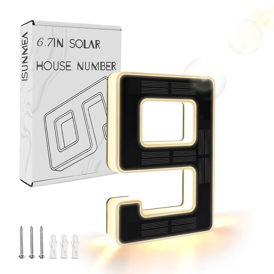 ISUNMEA 6-7 inch solar house numbers with backlit visibility for easy night identification.