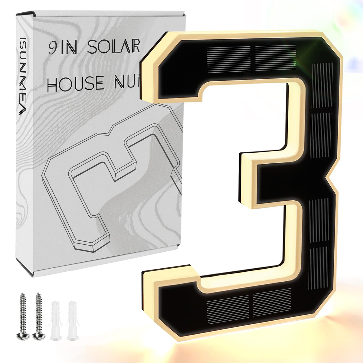 ISUNMEA 9-inch house number light illuminates exterior for easy address finding.