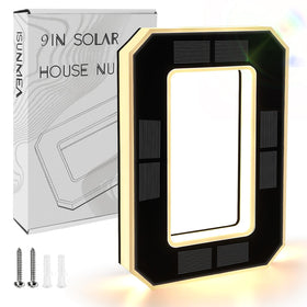 ISUNMEA 9-inch solar house number front view showing readable digits at night.