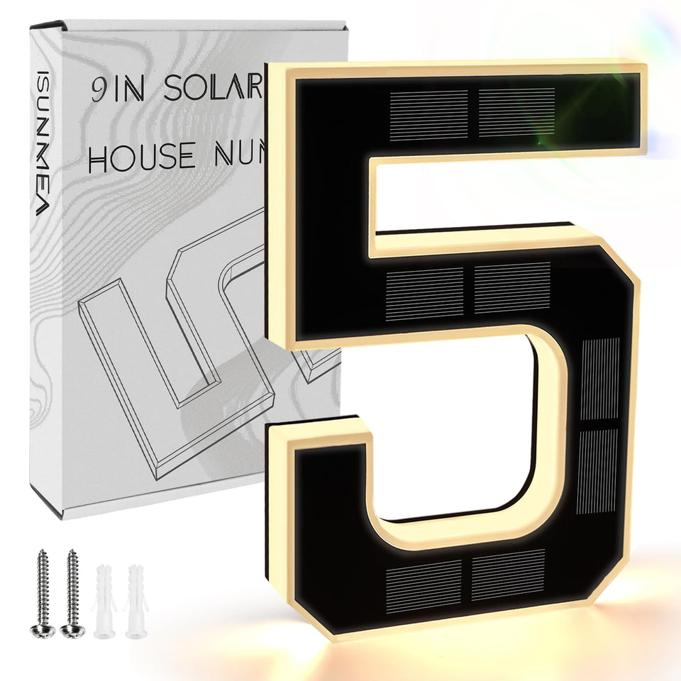 ISUNMEA 9-inch solar LED house numbers illuminate outdoor entrances clearly