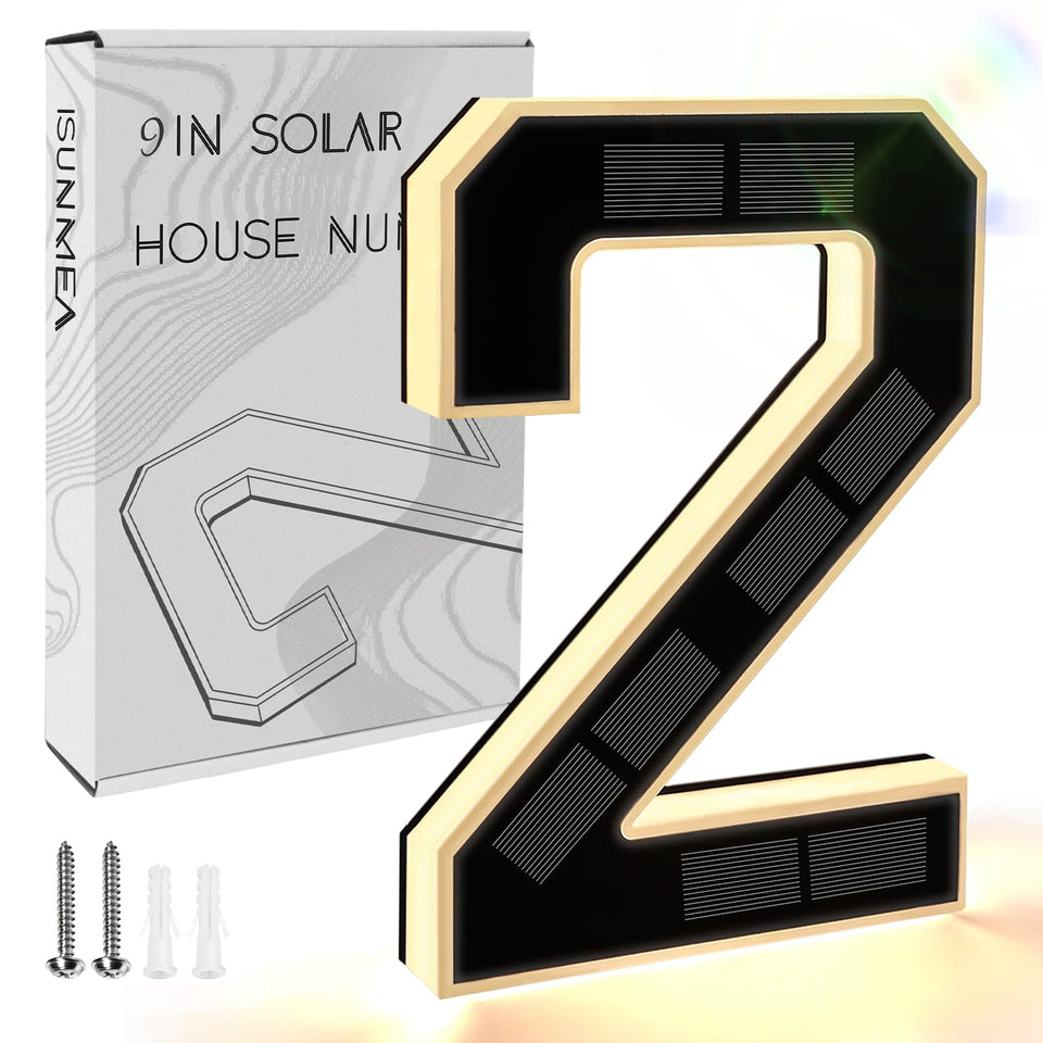 ISUNMEA 9inch solar lighted house number front view boosts nighttime visibility for guests