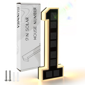 ISUNMEA 9-Inch solar lighted house number for clear nighttime exterior visibility.