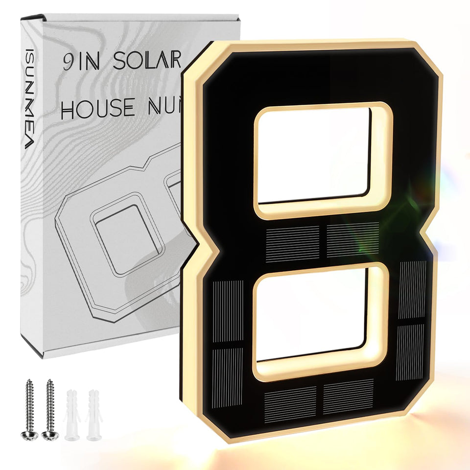 ISUNMEA 9-inch solar lighted house numbers front view illuminate your address clearly at night