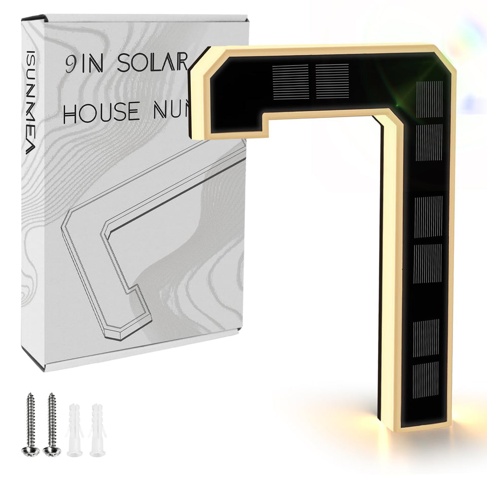 ISUNMEA 9 inch solar lighted house numbers front view for clear nighttime visibility.
