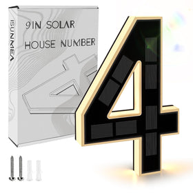 ISUNMEA 9 inch solar lighted house numbers exterior silhouette illuminate at night.