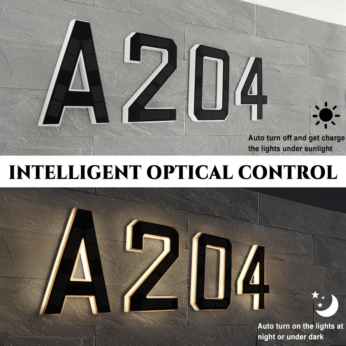 ISUNMEA auto on off solar house number light conserves energy after dark.