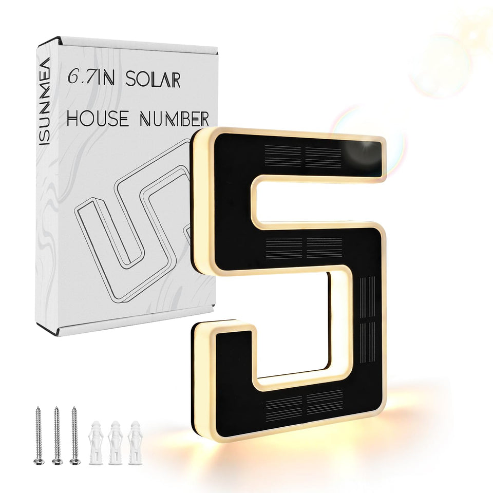 ISUNMEA six-point-seven-inch solar house number light exterior sign for nighttime visibility.