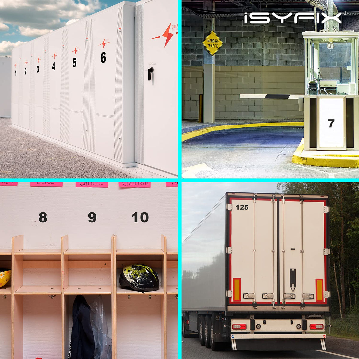 iSYFIX numbers on car or truck exterior for address visibility.