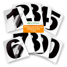 iSYFIX black vinyl numbers 4-inch pre-spaced decal for precise mailbox labeling.