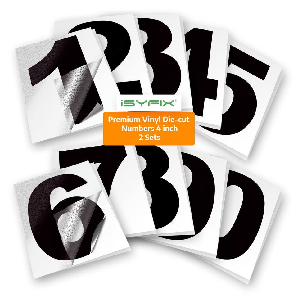 iSYFIX black vinyl numbers 4-inch pre-spaced decal for precise mailbox labeling.