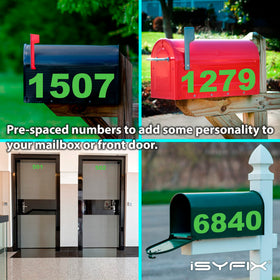 isyfix pre-spaced numbers decals ensure precise placement on mailbox, window, or door.