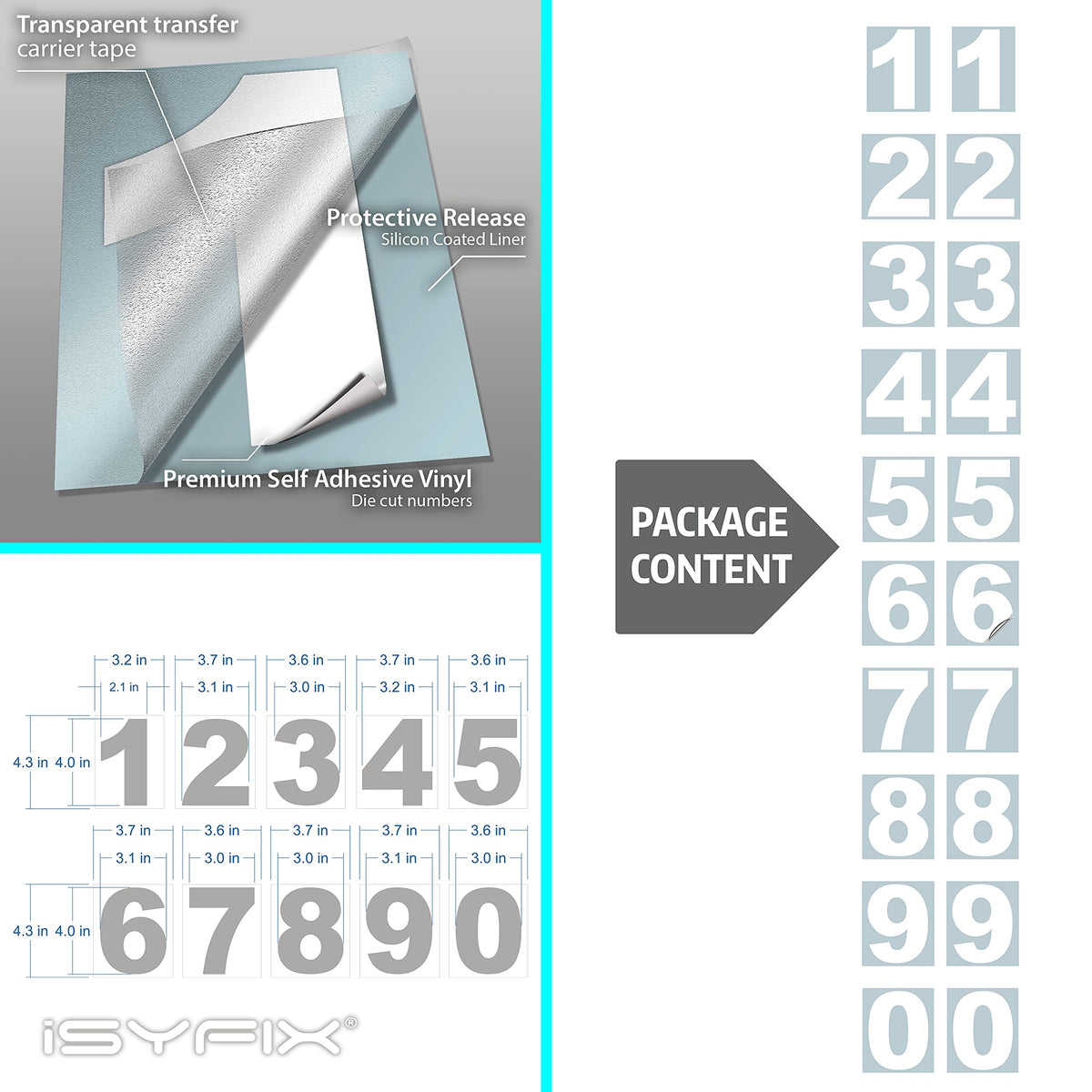 isyfix outdoor-grade vinyl numbers withstand sun and rain for lasting address visibility