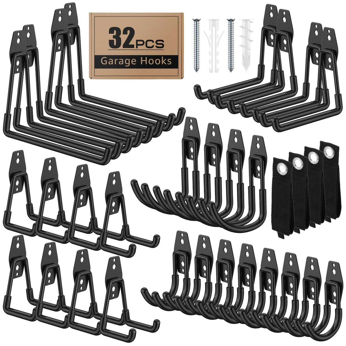 ITCPRIM 32-pack garage hooks with anti-slip coating for secure storage.