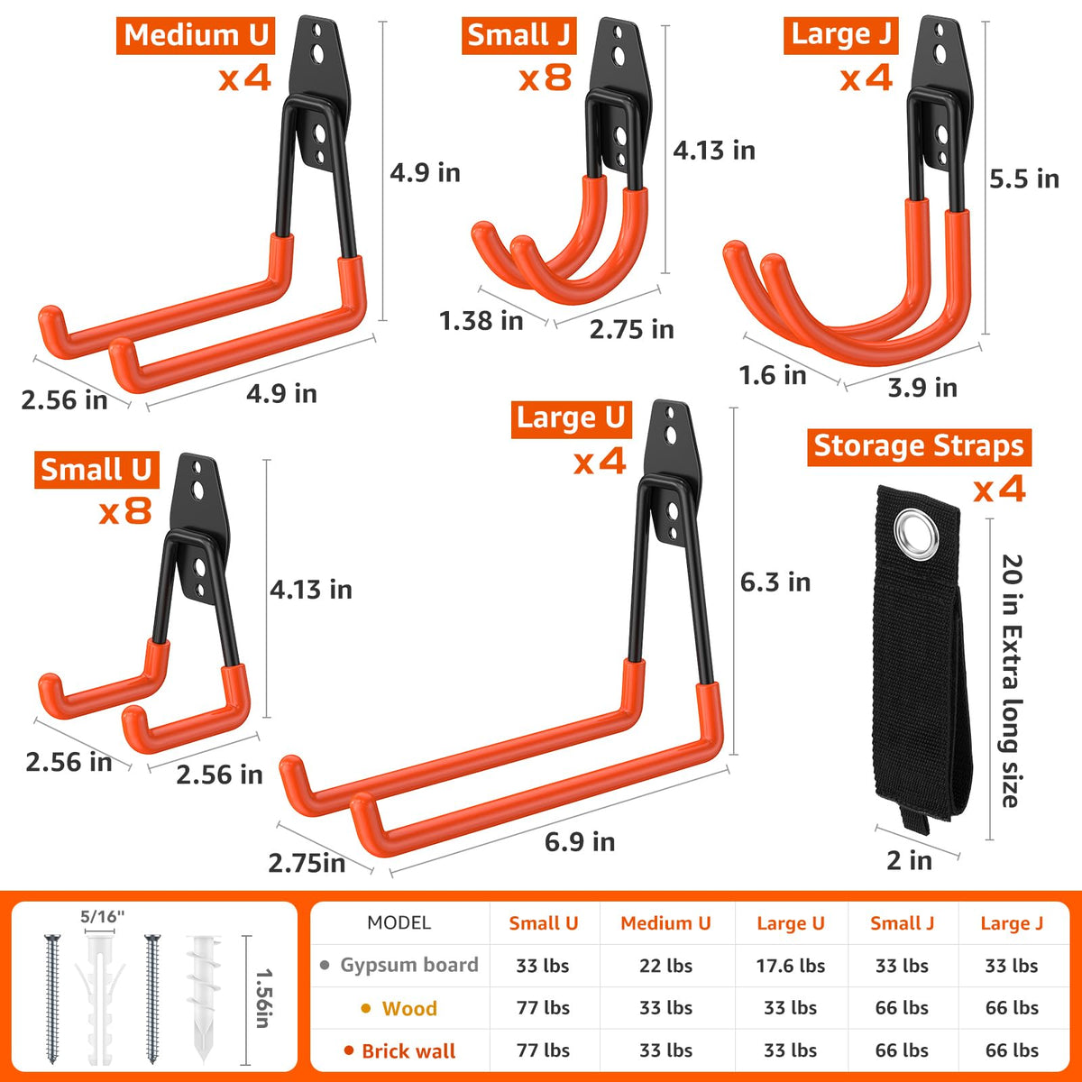 ITCPRIM wall-mount hooks heavy-duty design supports garage gear neatly on any wall.
