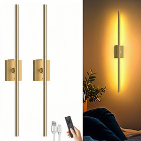 iThird battery-operated wall sconce in gold, front view, adds warm ambiance to living rooms