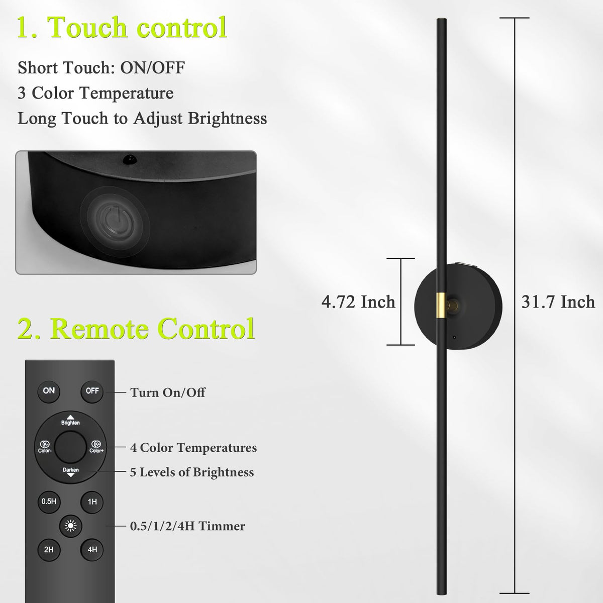 iThird 31.5-inch wall sconces ideal for bedroom, living room, or hallway.