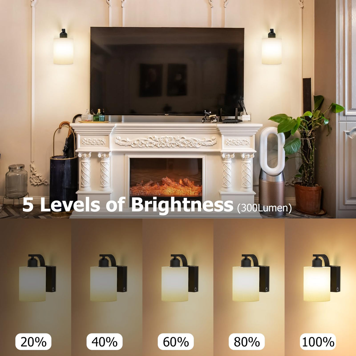 iThird wall sconce 6000mAh battery life up to 25 hours at max brightness