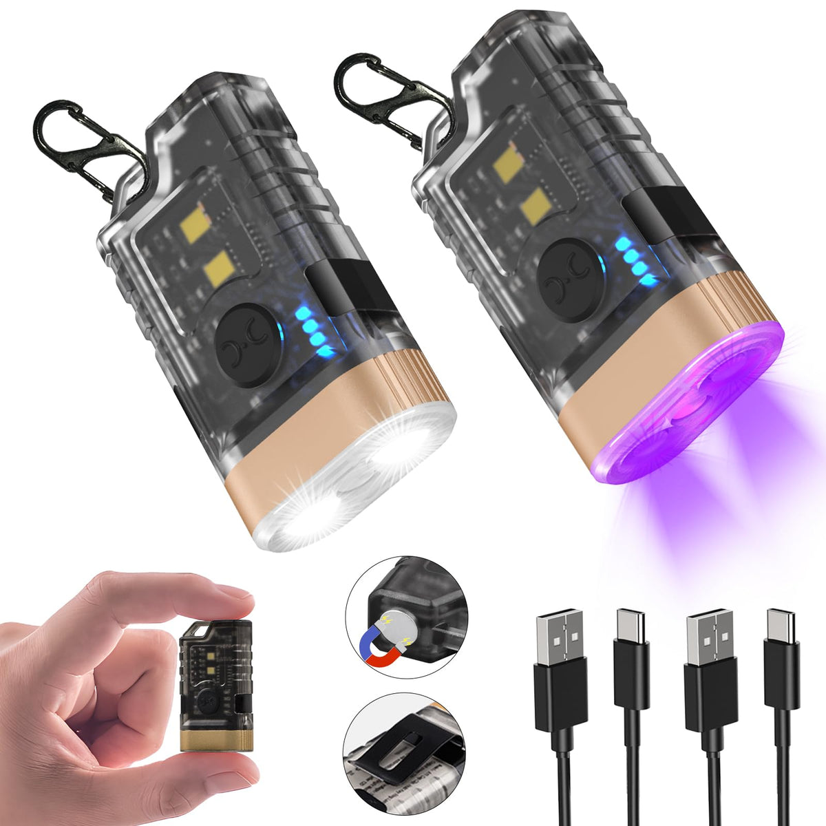 iToncs LED EDC flashlight with UV-365nm in action for quick checks.