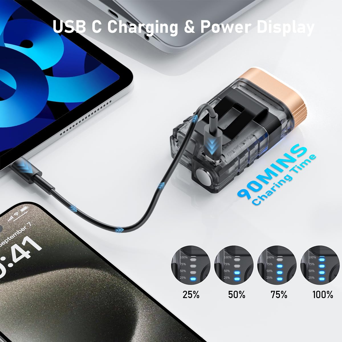 iToncs USB-C rechargeable flashlight supports easy charging on the go.