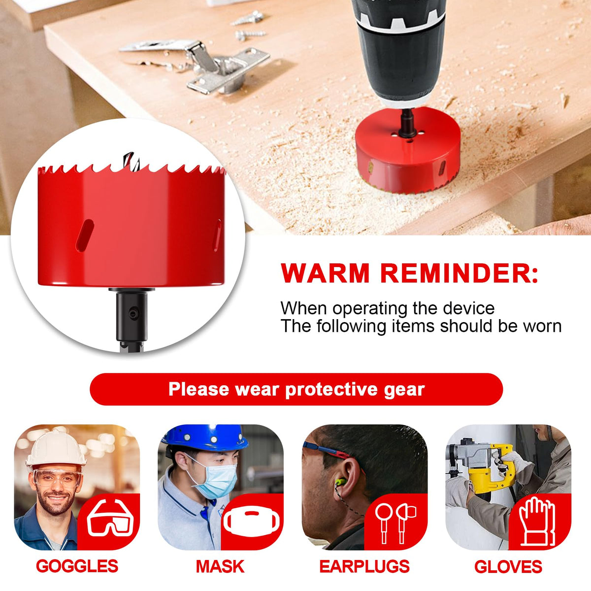 Hole saw compatible with wood and plastic drills from Itoolfirm
