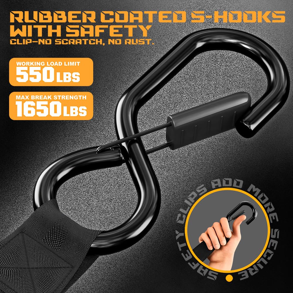 ITORRIN retractable strap securing ATV during transit with soft loop protection.