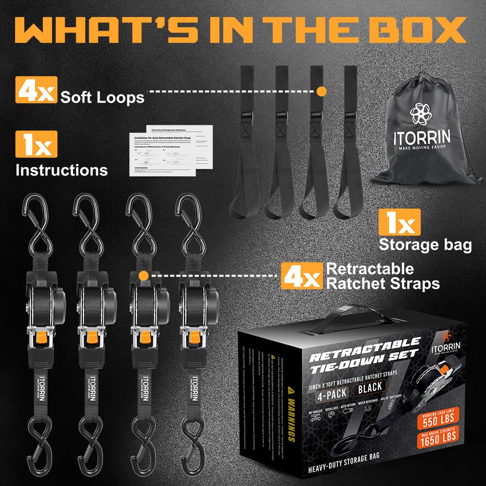 S-hook with safety clip prevents accidental unhooking during transport.