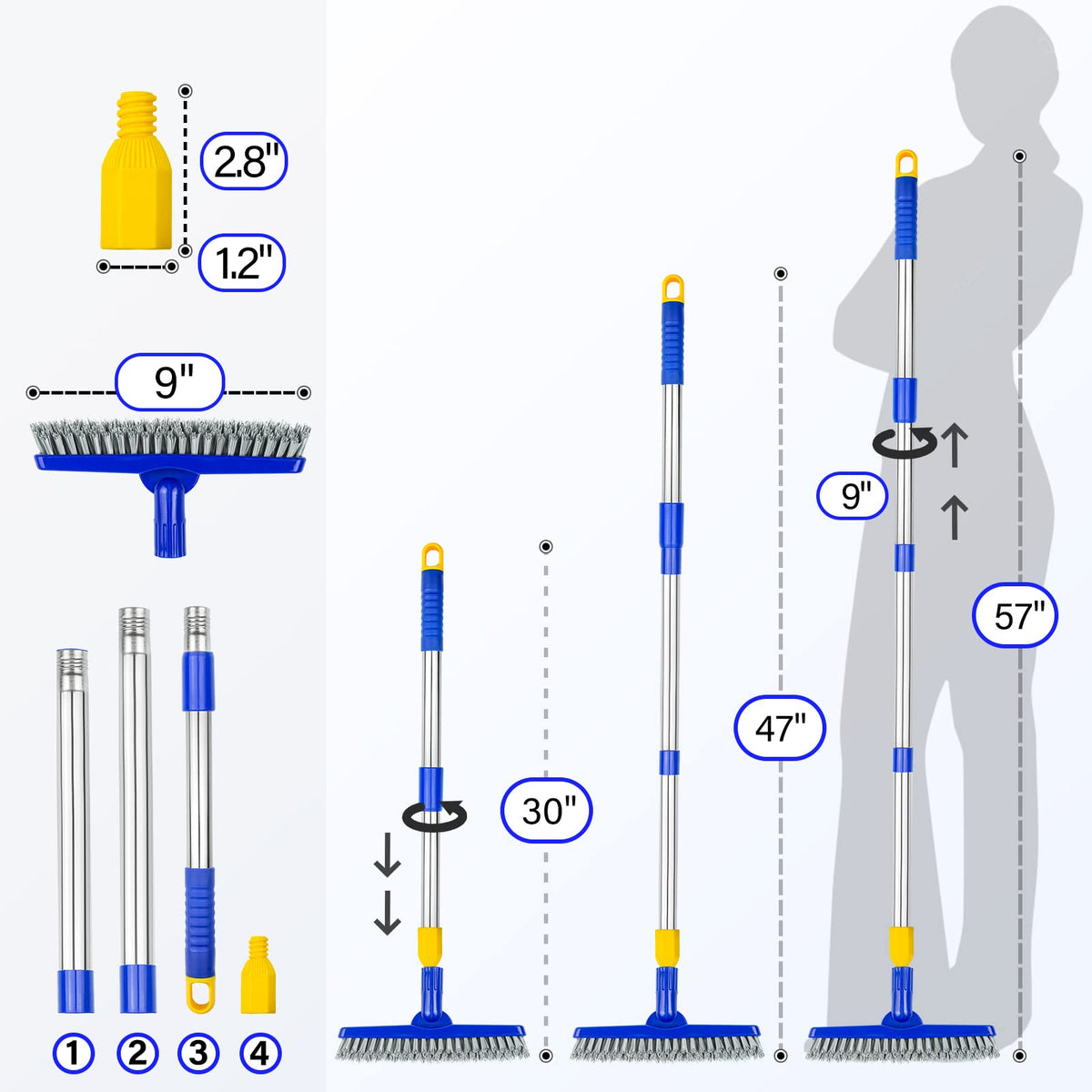 180-degree swivel head on ITTAR grout brush cleans corners from awkward angles.