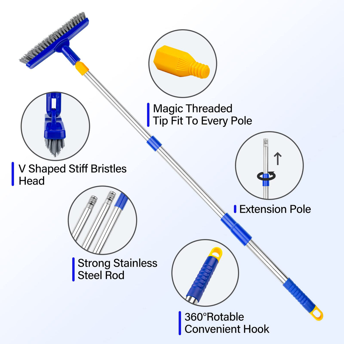 Stainless steel poles on ITTAR grout brush resist rust for durable use.