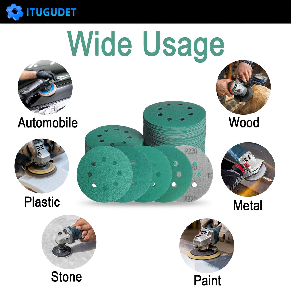 ITUGUDET 50-pack assortment covers grits 80 to 220 for variety