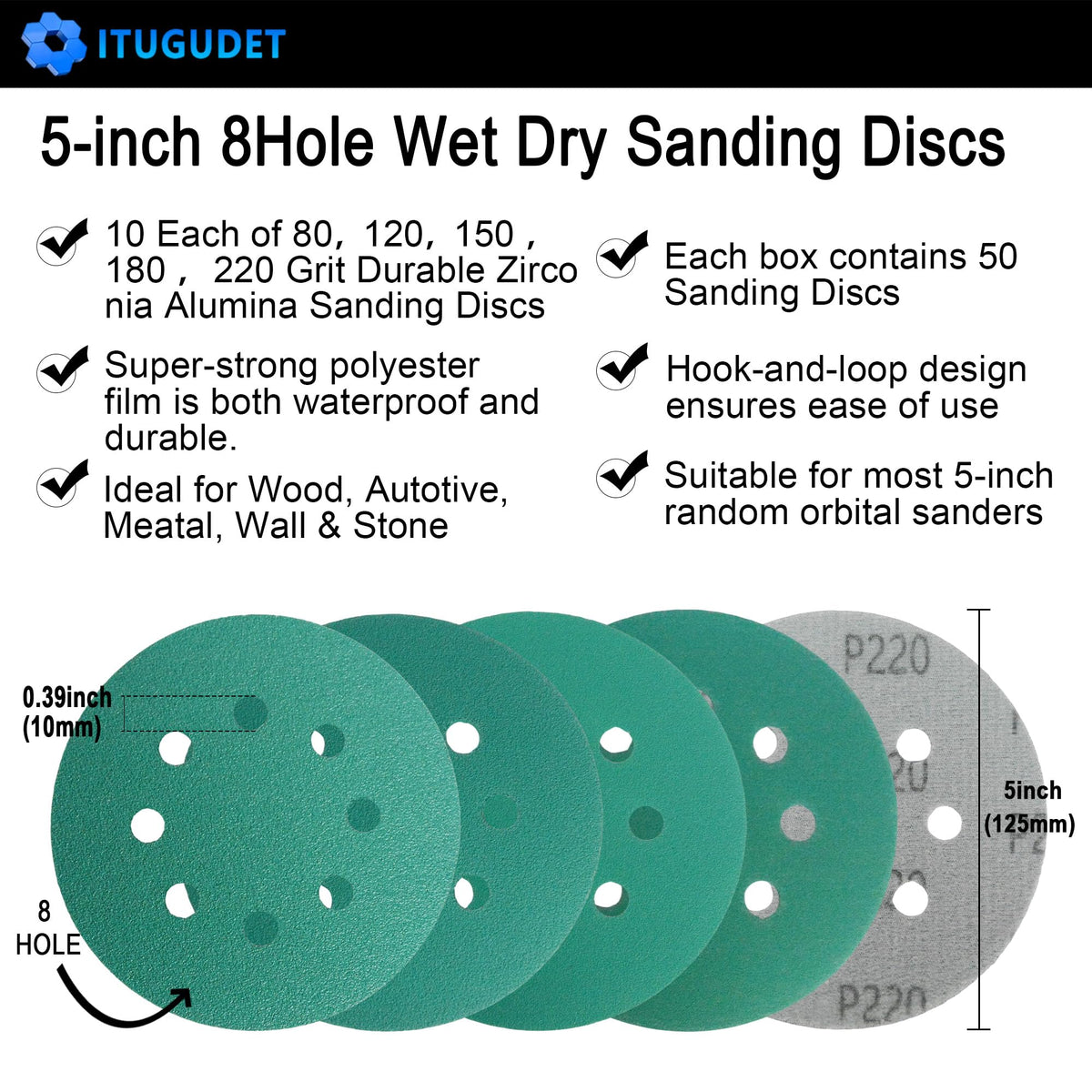 ITUGUDET hook-and-loop zirconia disc for quick changes and durable sanding
