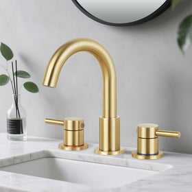 IUERASD bathroom faucet with brushed gold finish close-up showing durable metal construction.