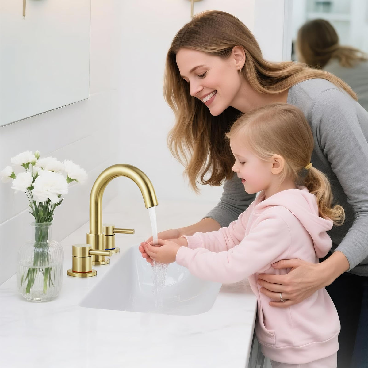 IUERASD three-hole installation setup demonstrates DIY-friendly hoses and pop-up drain.