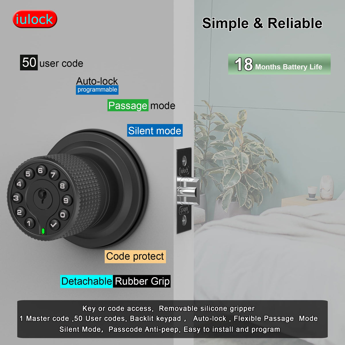 iulock keypad door lock with backlit numbers for easy night entry