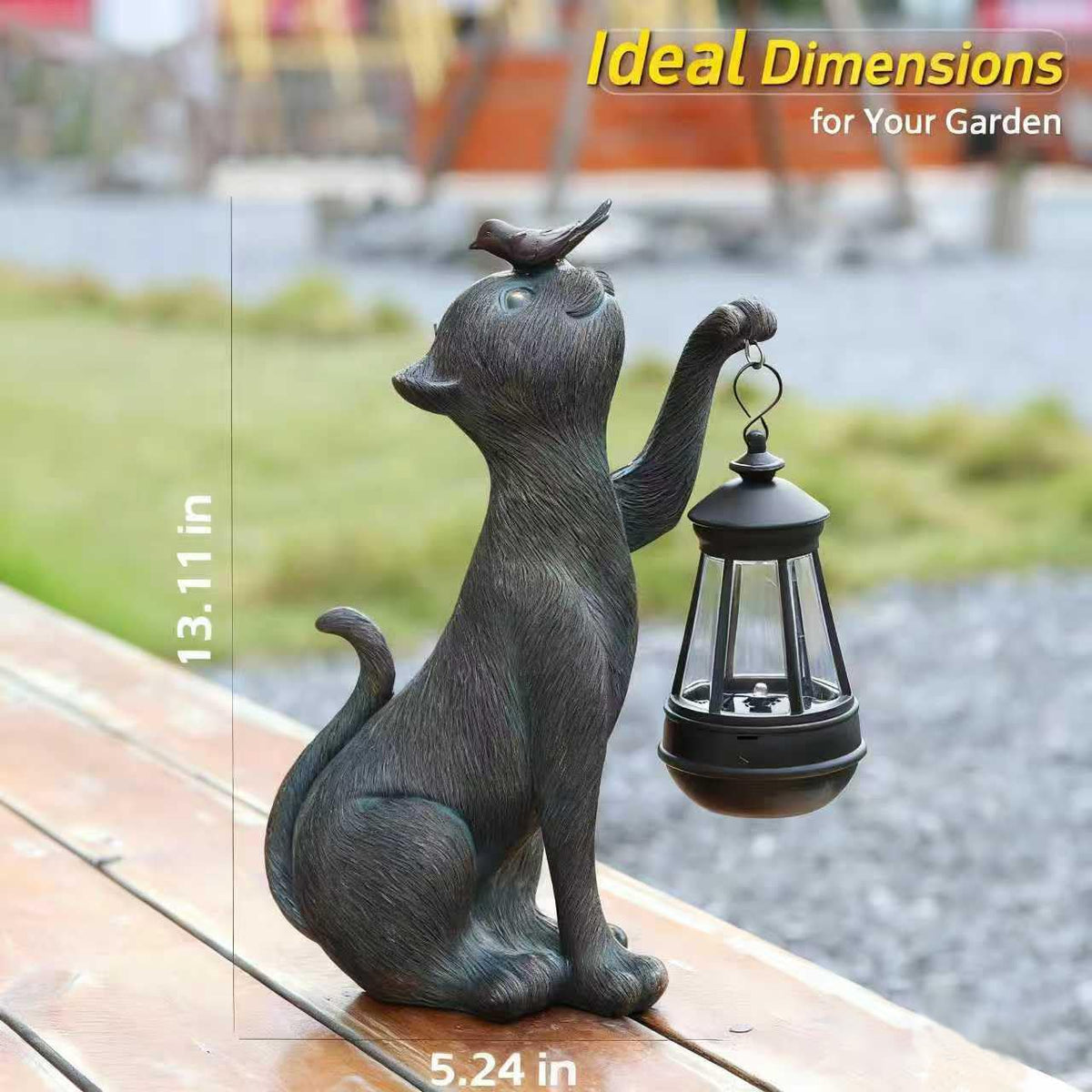 IVCOOLE cat statue featuring playful bird on head detail for whimsical garden decor